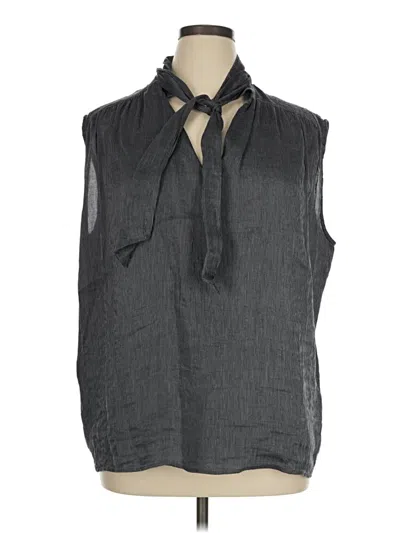 Pre-owned Harshman Sleeveless Silk Top Gray Tie Neck Tops