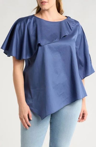 Harshman Tatyana Ruffle Asymmetric Cotton Top In Indigo Blue