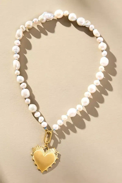 Hart Baroque Pearl Heart Charm Necklace In White