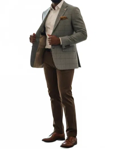 Hart Schaffner & Marx Men's Two Button Windowpane Suit In Olive Brown In Gray