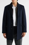Hart Schaffner Marx Ellington Wool & Cashmere Overcoat With Quilted Faux Suede Bib In Blue