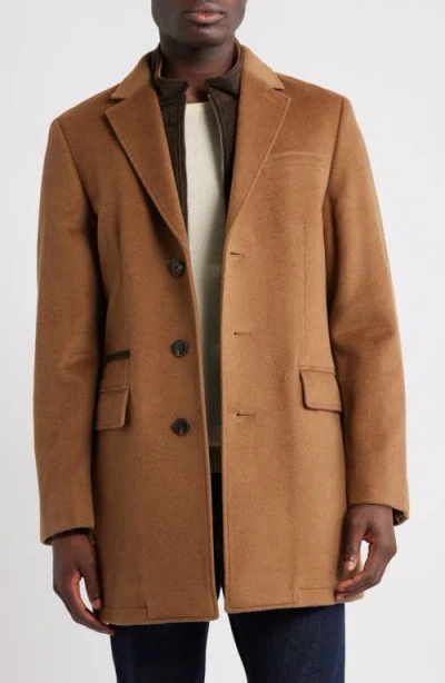 Hart Schaffner Marx Ellington Wool & Cashmere Overcoat With Quilted Faux Suede Bib In Brown