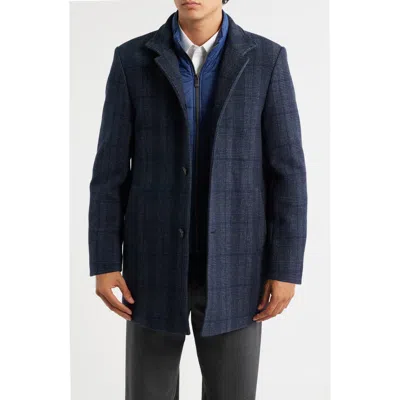 Hart Schaffner Marx Mason Plaid Wool Blend Overcoat With Quilted Bib In Blue
