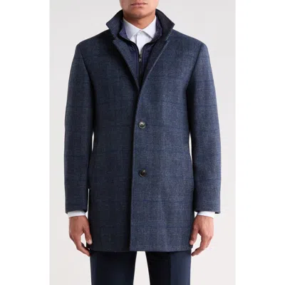 Hart Schaffner Marx Patrick Plaid Wool Blend Coat With Bib In Navy Plaid
