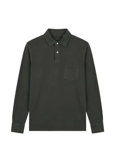 Hartford Chest-pocket Long-sleeve Polo Shirt In Black