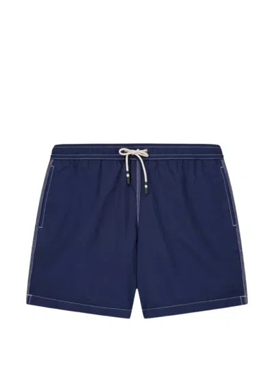 Hartford Contrast-stitch Drawstring Swim Shorts In Blue
