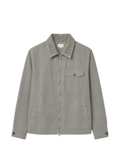 Hartford Corduroy-collar Zip-up Jacket In Gray