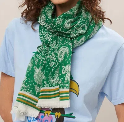 Hartford Cotton Voile Elephants Scarf In Green