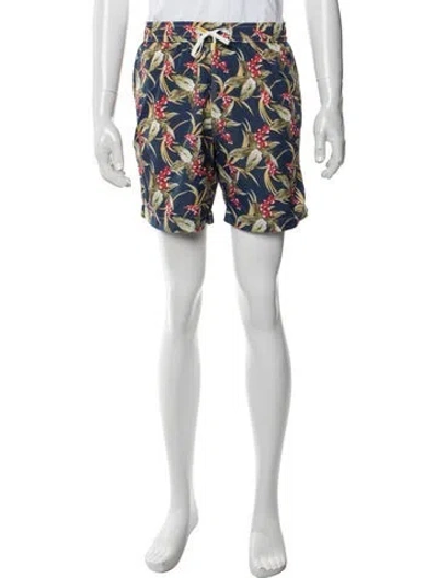Pre-owned Hartford Floral Print Swim Trunks W/ Tags In Blue