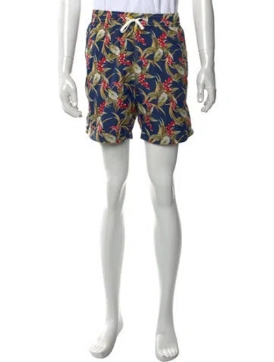 Pre-owned Hartford Floral Print Swim Trunks W/ Tags In Blue