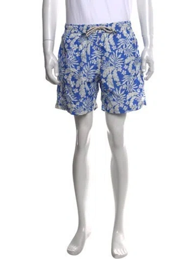 Pre-owned Hartford Floral Print Swim Trunks W/ Tags In Blue