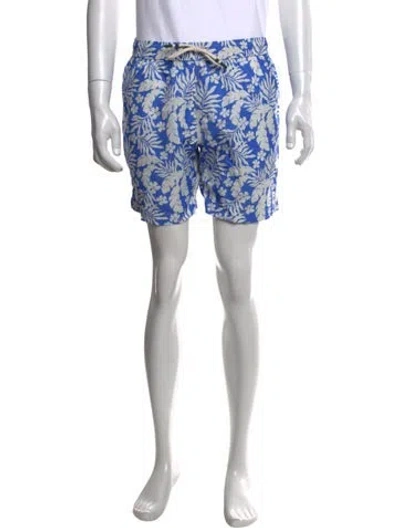 Pre-owned Hartford Floral Print Swim Trunks W/ Tags In Blue