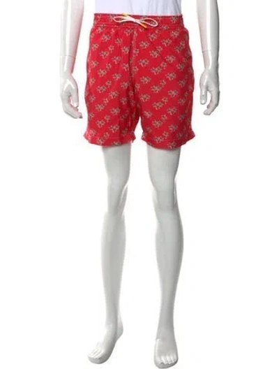 Pre-owned Hartford Floral Print Swim Trunks W/ Tags In Red