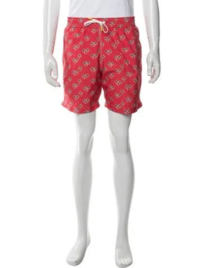 Pre-owned Hartford Floral Print Swim Trunks W/ Tags In Red