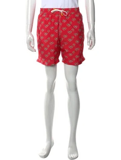 Pre-owned Hartford Floral Print Swim Trunks W/ Tags In Red