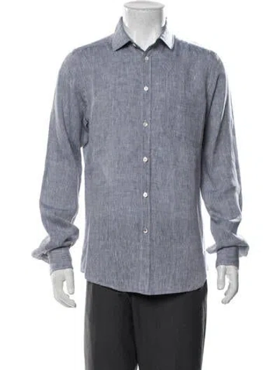 Pre-owned Hartford Linen Long Sleeve Dress Shirt In Blue