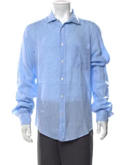 Pre-owned Hartford Linen Long Sleeve Dress Shirt In Blue