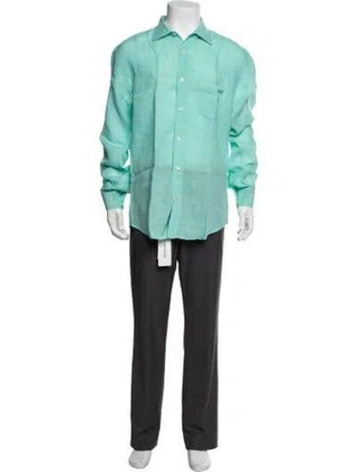 Pre-owned Hartford Linen Long Sleeve Dress Shirt In Green