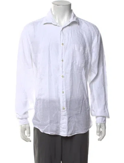 Pre-owned Hartford Linen Long Sleeve Dress Shirt In White
