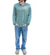 Hartford Linen Long Sleeve Polo In Cactus In Green