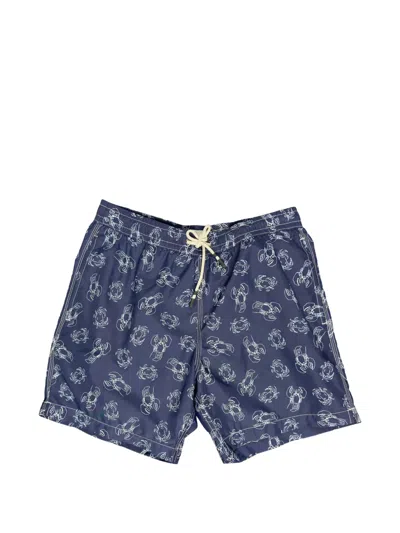 Hartford Lobster-print Drawstring Swim Shorts In Blue