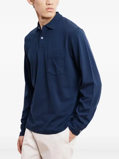 Hartford Long-sleeve Patch-pocket Polo Shirt In Blue