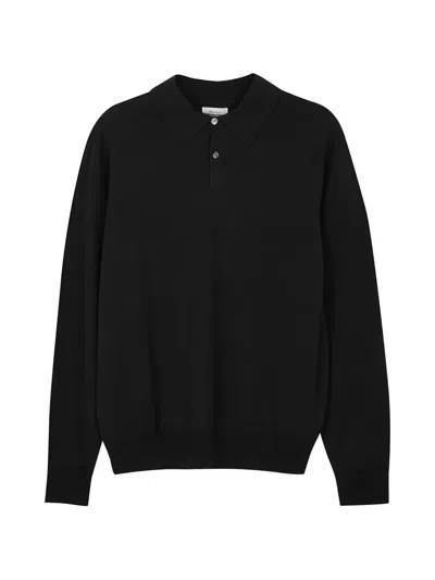 Hartford Long-sleeve Merino Polo Sweater In Black