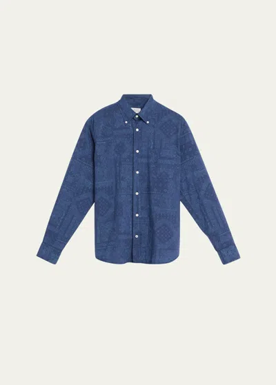 Hartford Men's Pitt Garment-dyed Bandana-print Cotton Shirt In Blue