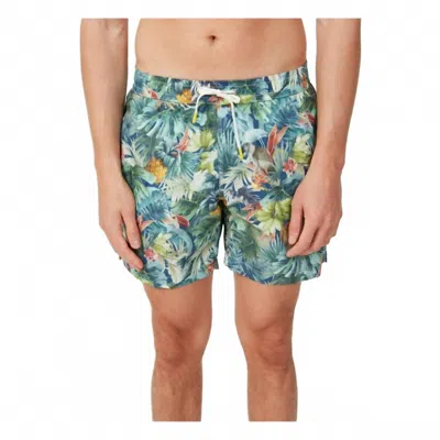 Hartford Mid Length Swim Short In Navy Tropical In Green