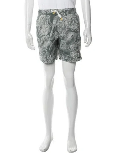 Pre-owned Hartford Paisley Print Swim Trunks W/ Tags In Blue/white