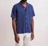 Hartford Palm Seersucker Dobby Shirt In Deep Blue In Blue