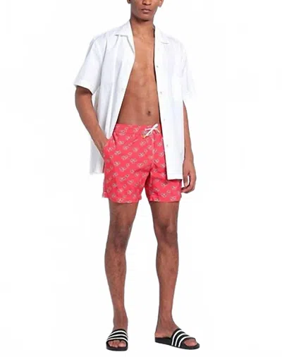 Hartford Palm Tree Print Swim Shorts In Red