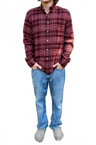 Hartford Pitt Light Plaid Flannel Shirt In Bordeaux In Blue