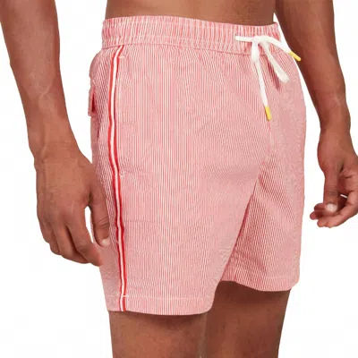 Hartford Stripe Swim Trunks In Red Seersucker In Pink