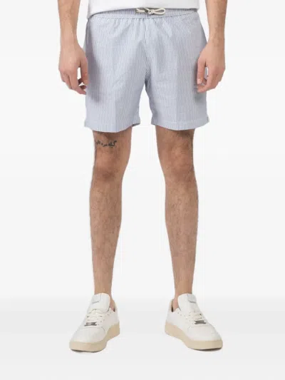 Hartford Straight-leg Mid-length Striped Seersucker Swim Shorts In Blue