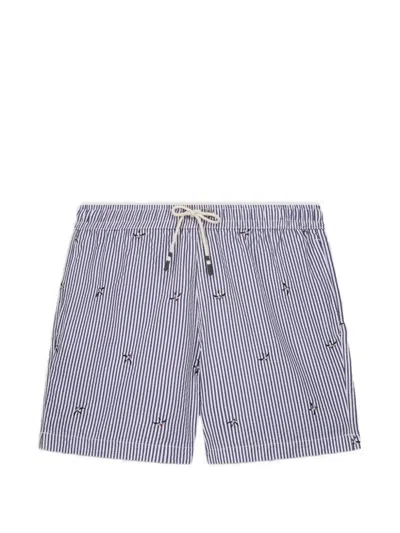 Hartford Striped Embroidered Swim Shorts In Blue