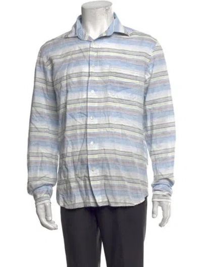 Pre-owned Hartford Striped Long Sleeve Dress Shirt W/ Tags In Blue