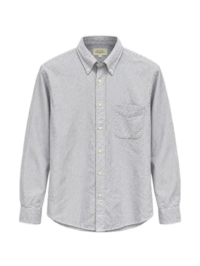 Hartford Vertical-stripe Button-down Shirt In Gray