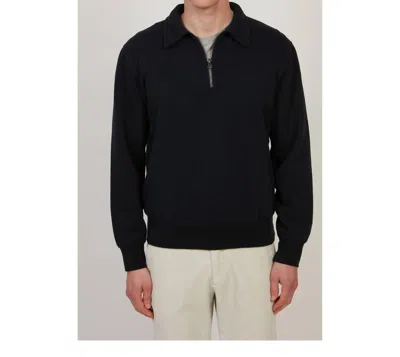 Hartford Zip Polo Sweater In Navy In Black