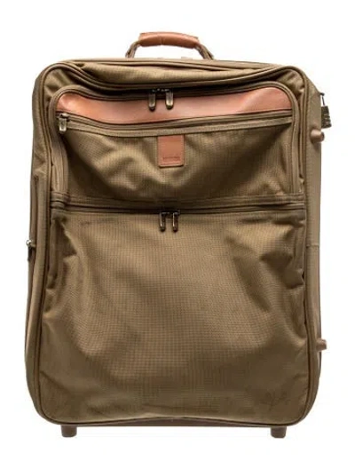 Pre-owned Hartmann Canvas Leather Trim Rolling Suitcase In Green