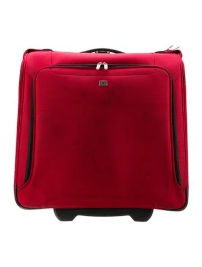 Pre-owned Hartmann Leather Trim Canvas Suitcase In Red