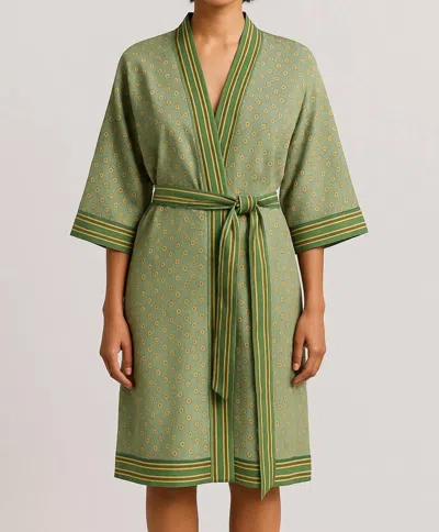 Hartwick Atelier Three-quarter Sleeve Printed Robe In Sage In Green