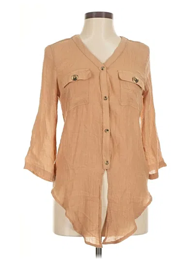 Pre-owned Harve Benard 3/4 Sleeve Button Down Shirt In Brown