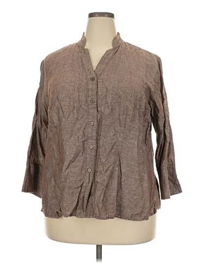 Pre-owned Harve Benard 3/4 Sleeve Button Down Shirt In Brown
