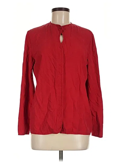 Pre-owned Harve Benard Long Sleeve Silk Top Red Keyhole Neckline Tops