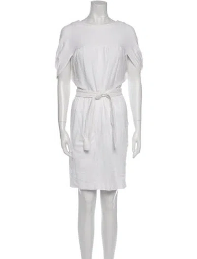 Pre-owned Harvey Faircloth Bateau Neckline Knee-length Dress In White