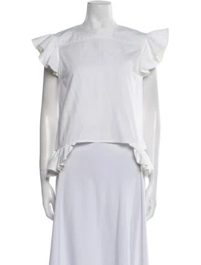 Pre-owned Harvey Faircloth Bateau Neckline Short Sleeve Crop Top In White