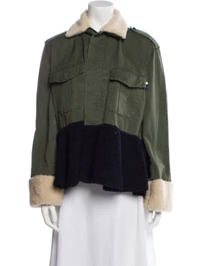 Pre-owned Harvey Faircloth Colorblock Pattern Fur Jacket In Green