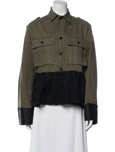 Pre-owned Harvey Faircloth Colorblock Pattern Utility Jacket In Green