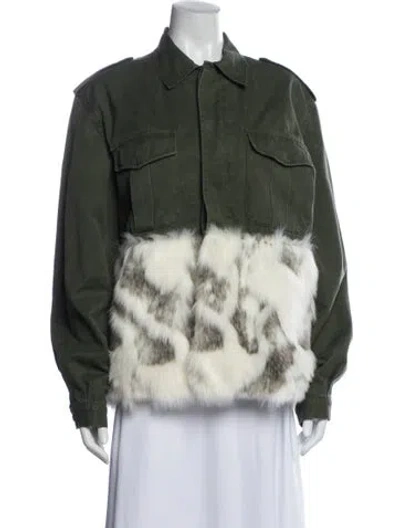 Pre-owned Harvey Faircloth Colorblock Pattern Utility Jacket In Green/neutrals